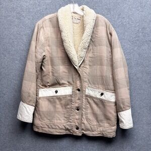 Free People Women's Woodlands Plaid Sherpa Jacket Beige White Oversized Size S
